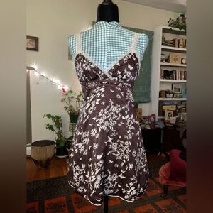Urban Outfitters Brown and White Floral Midi Dress